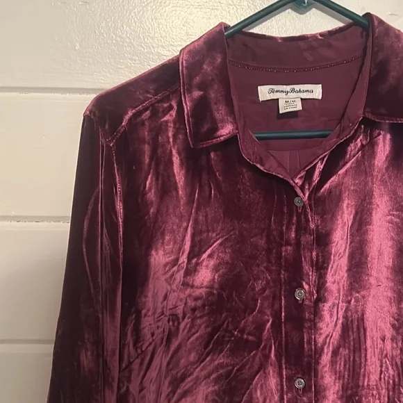 Tommy Bahama pink velvet silk-blend Button Up shirt. Medium - Picture 2 of 6